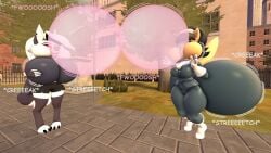 2girls 3d 3d_(artwork) big_breasts big_butt blowing breast_expansion breasts bubble bubblegum butt_expansion crossover expansion female ga-bi17 helluva_boss inflation kitty_katswell loona_(helluva_boss) nickelodeon sfm source_filmmaker t.u.f.f._puppy vivienne_medrano youtube