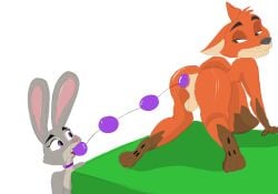 anal anal_bead_pull anal_beads anthro anus ass ball balls canid canine disney female fox genitals hi_res jrxt judy_hopps lagomorph leporid male male/female mammal nick_wilde pinup pose rabbit sex_toy zootopia