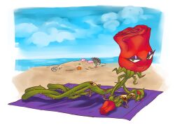 beach beach_towel bikini captain_deadbeard golden_bikini loose_bikini pinup plants_vs_zombies plants_vs_zombies:_garden_warfare rose_(pvz)
