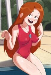 2025 ass_length_hair black_eyes blush breasts brown_hair clothing covered_navel covered_nipples disney disney_channel disney_xd female female_only freckles freckles_on_face ginger glistening_body gravity_falls human impossible_clothes impossible_swimsuit large_breasts long_hair looking_at_viewer medium_breasts navel newguy1091 nude nude_female one-piece_swimsuit open_mouth orange_hair outdoors outside pale_skin pink_nipples pointy_breasts pool poolside red_hair red_one-piece_swimsuit red_swimsuit redhead_female sfw shaved_body sitting smile smiling solo solo_female solo_focus sweat sweating swimsuit teeth thighs tree trees vagina water weapon wendy_corduroy wet whistle whistle_around_neck