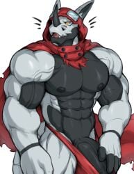 2025 abs absurd_res anthro areola bandai_namco barazoku biceps big_bulge big_muscles big_penis bulge cape clothed clothing deltoids digimon digimon_(species) emanata erection erection_under_clothing eyewear eyewear_on_head genitals goggles goggles_on_head hackmon hi_res hood horn huge_bulge huge_cock huge_muscles humanoid_genitalia humanoid_penis male mixterart muscular muscular_anthro muscular_male narrowed_eyes navel nipples non-mammal_nipples pecs penis scalie serratus simple_background smile solo standing teeth tenting thick_arms thick_penis thick_thighs thong topless topless_anthro topless_male underwear vein white_background