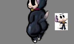 ass ass_focus big_ass big_but big_eyes big_thighs black_ass black_body black_eyes black_fur black_hair black_tail brawl_stars cat_ears cat_tail feline feline_humanoid furry gray_background kit_(brawl_stars) kitloverxd looking_back seductive seductive_smile