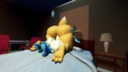 1boy 1girls 2d animated ass ass balls bed bedroom big_ass big_butt big_penis blue_legs breasts brown_skin curvy_female cute cute_eyes cute_face eevee eeveelution evilzorak female femboy fluffy fluffy_tail furry furry_ears furry_only girly huge_breasts hyper_ass jared_(likethisevenmatters) looking_at_viewer looking_back opennsfwsp penis penis_in_pussy pokemon pokemon_(species) sfm sound tagme vadamarts video white_skin