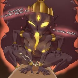 1boy 1boy1girl 1girls 3_eyes 4_arms ahe_gao aura black_body black_hair breasts cowgirl_position cum cum_in_pussy cum_inside dialogue ejaculation ejaculation_while_penetrated female glowing_eyes glowing_mouth glowing_nipples glowing_tongue goddess headpiece heart heat hindu_mythology in_heat itzal kali long_hair long_tongue male/female male_penetrating male_penetrating_female moaning mythology nipples nude nude_female nude_male overly_sarcastic_productions passionate passionate_sex plap pointy_ears pointy_teeth pussy red_text sex shaking shiva simple_background sound_effects sweat sweatdrop sweating text thighs vaginal_penetration vaginal_sex yellow_eyes yellow_mouth yellow_nipples yellow_tongue youtube