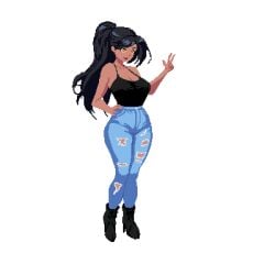 animated ass_expansion belly_expansion breast_expansion breast_growth breast_growth_(enlargement) breasts clothing_damage dark-skinned_female dark_skin digestion female indulgences jeans mia_(indulgences) morbidly_obese pixel_art tan_body tight_clothing weight_gain