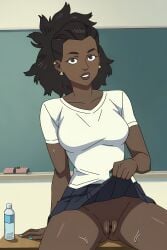 1girl ai_generated amber_bennett black_body black_hair classroom cute cute_face female flashing flashing_pussy human invincible invincible_(tv_series) pussy shirt skirt solo_female spiritmaster wet