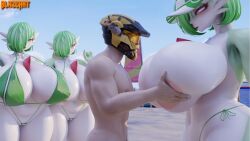 1boy 3d 3girls areolae beach big_breasts big_thighs bikini blazeart bom39 breasts busty curvy enormous_breasts female gardevoir giant_breasts gigantic_breasts gigantic_thighs green_hair groping groping_breasts hair_over_one_eye huge_breasts huge_thighs hyper_breasts large_breasts large_thighs male massive_breasts massive_thighs micro_bikini navel nintendo pokemon swimsuit thick_thighs thighs voluptuous wide_thighs