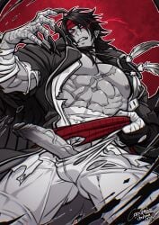 1boy abs artist_name bara claws clenched_teeth coat crescentia_fortuna cross_scar dated erection feather_necklace fire_emblem fire_emblem:_path_of_radiance fire_emblem:_radiant_dawn fire_emblem_heroes full_moon glowing glowing_eyes headband highres jewelry looking_at_viewer male_focus moon multiple_scars muscular muscular_male necklace nipples open_clothes open_coat pants pectorals penis pointy_ears red_eyes red_headband red_moon red_theme scar scar_on_cheek scar_on_chest scar_on_face scar_on_nose scar_on_stomach teeth tibarn_(fire_emblem) torn_clothes torn_pants