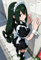 ai_generated black_eyes boku_no_hero_academia green_hair long_hair maid_headdress maid_uniform my_hero_academia tsuyu_asui