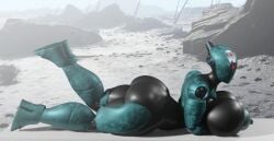 3d assaultron black_skin blender fallout fallout_4 glowing_eyes huge_ass huge_breasts huge_nipples mopflop_(artist) robot robot_girl