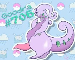 animal_genitalia animal_penis anthro ass belly big_belly big_butt digital_media_(artwork) dragon ebbandfloatzel erection generation_6_pokemon genitals goodra green_eyes half-erect hi_res looking_at_viewer male multicolored_body mythological_creature mythological_scalie mythology nintendo nude penis pokemon pokemon_(species) purple_body scalie shaded side_view simple_background slightly_chubby slime solo tapering_penis text thick_thighs two_tone_body