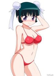 beyblade beyblade_metal_fusion bikini blush blush breasts chinese_female curvy hair_buns helltzujih mei_mei_(beyblade) metal_fight_beyblade purple_eyes teal_hair