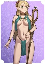 1girls belly_dancer_outfit blonde_hair dungeon_meshi elf_female exotic_dancer female harem_outfit marcille_donato pelvic_curtain redjet