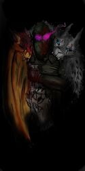 a_man_in_a_beasts_world amber_eyes amber_hellfire_(ghilliecamo) animal_skin anthro black_sclera blood blue_eyes bodily_fluids canid canine canis chloe_lyne_(ghilliecamo) chris_(ghilliecamo) clothed clothing dragon facial_scar fangs felid feline female fur glaring glowing glowing_eyes granitmulti hair heterochromia hi_res horn human lara_shepard_(ghilliecamo) looking_at_viewer lynx male male/female mammal military muscular mythological_creature mythological_scalie mythology purple_eyes scales scalie scar simple_background soldier solo spine teeth uniform warrior wolf