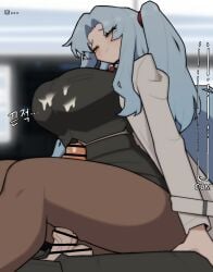 angela_(lobotomy_corporation) bori_(3910234) censored cum_on_breasts lobotomy_corporation project_moon tagme text thigh_sex