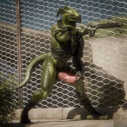 2025 3d_(artwork) 4_toes 5_claws 5_fingers aiming_gun aiming_weapon anthro arm_pouch armband armwear aroused ass assault_rifle athletic athletic_anthro athletic_male backsack balls bandage bandaged_leg belt belt_pouch bent_legs big_butt big_penis biped black_armband black_armwear black_clothing black_gloves black_handwear black_topwear blender_(artwork) bodily_fluids bottomless bottomless_anthro bottomless_male chain-link_fence claws clothed clothing cum cum_drip cum_on_hand cum_strand digital_media_(artwork) dragon dripping ejaculation empty_eyes epic_games erection feet fence finger_claws fingerless_gloves fingers fortnite genital_fluids genitals glans gloves glowing glowing_eyes green_body green_scales grin gun hand_on_own_penis hand_on_penis handwear hi_res holding_gun holding_object holding_ranged_weapon holding_weapon humanoid_genitalia humanoid_penis hybrid_(fortnite) hybrid_genitalia hybrid_penis junatah knot knotted_humanoid_penis knotted_penis leaning leaning_forward leather leather_strap leg_pouch legband legwear lizard looking_pleasured male markings mostly_nude mostly_nude_anthro mostly_nude_male muscular muscular_anthro muscular_male mythological_creature mythological_scalie mythology narrowed_eyes naughty_face orange_eyes orgasm outside penis pink_glans pink_penis plant ranged_weapon reptile rifle scales scalie shadow sharp_teeth shoulder_guards shrub shuriken side_view smile solo spiked_tail spikes spikes_(anatomy) spots spotted_body spotted_scales spread_legs spreading standing straps surface tail tapering_glans teeth thick_thighs thigh_pouch toe_claws toes topwear torn_clothing torn_topwear watermark weapon wide_stance wingless_dragon