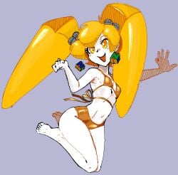 /ctt/ bikini bikini_skirt console-tan gijinka gold_bikini golden_bikini humanization humanized n64-tan nintendo nintendo_64 petite petite_body twintails white_skin yellow_eyes yellow_hair
