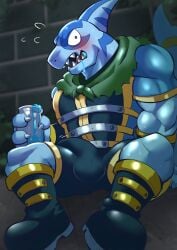 2025 alternatehef anthro aphrodisiac araba_(shangri-la_frontier) ass balls_outline biped blue_body blue_clothing blush bodily_fluids boots bulge claws clothing detailed_bulge digital_drawing_(artwork) digital_media_(artwork) drooling erection erection_under_clothing fin finger_claws fingers fish footwear genital_outline hi_res male male_anthro marine muscular muscular_anthro muscular_male penis_outline plantigrade potion potion_bottle saliva shangri-la_frontier shark shark_fin shark_tail sharp_teeth shoes sitting solo sweat tail teeth