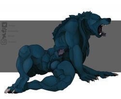alien animal_genitalia animal_penis anthro ball_tuft balls blue_body blue_fur canid canine canine_genitalia canine_penis canis closed_eyes fangs fur genitals grey_background hybrid katthekitkat male mammal muscular muscular_anthro muscular_male mythological_canine mythological_creature mythology open_mouth penis sheath simple_background sitting solo spots spotted_genitalia spotted_penis teeth tongue tuft werecanid werecanine werecreature werewolf white_background wolf yawn