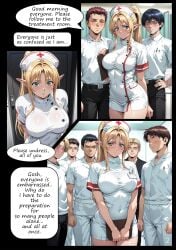 1girls 2025 ai_assisted ai_generated blonde_hair doctor doctors_office doujinshi elf female green_eyes kxy male manga manga_page nurse nurse_cap nurse_uniform original original_character ponytail upscaled