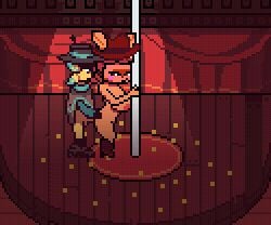 animated armadillo bouncing_breasts breasts clothing cowboy cowboy_hat cowgirl_outfit digital_media_(artwork) dina_(undertale_yellow) drunk drunk_sex duo female from_behind_position hat headgear headwear low_res male male/female mammal monster pixel_(artwork) pixel_animation pole public public_sex sex starlo_(undertale_yellow) storybound stripper_pole substance_intoxication undertale_(series) undertale_yellow xenarthran