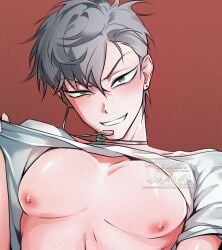 alien_stage femboy gay grey_hair male_chest male_focus male_only perky_nipples pink_nipples shiny_nipples shiny_skin till_(alien_stage) twink