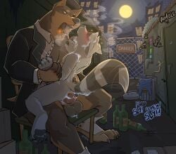 absurd_res alley anal anal_sex anus balls bodily_fluids canid canine canis cigar cum cum_in_ass cum_in_mouth cum_inside dobermann domestic_dog dominant feet genital_fluids hi_res knot male male/male mammal paws penis pinscher procyonid raccoon rough_(disambiguation) silveredge size_difference sly_cooper sly_cooper_(series) smoke sony_corporation sony_interactive_entertainment submissive sucker_punch_productions