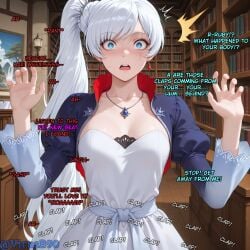 ! !! 1girl :o ^^^ ai_generated arms_up artist_name ass_bigger_than_breasts ass_bigger_than_head ass_bigger_than_torso ass_expansion ass_shake bimbofication blue_eyes blue_jacket blush body_control book bookshelf boombox bottom_heavy breast_expansion breasts bright_pupils butt_crack child_bearing_hips claw_pose cleavage collarbone comic corruption cowboy_shot cropped_jacket dress earrings english_text enormous_ass expansion fat_ass gigantic_ass gigantic_breasts gold_boombox_(prevence) hair_ornament hands_up high_collar high_side_ponytail huge_ass huge_breasts hyper_ass hyper_breasts indoors jacket jewelry juliet_sleeves library long_hair long_sleeves looking_at_viewer massive_ass massive_breasts medium_breasts mind_control necklace open_clothes open_jacket open_mouth patreon_logo patreon_username pendant ponytail pov puffy_sleeves ruby_rose rwby sash scar scar_across_eye scar_on_face shrug_(clothing) side_ponytail small_breasts solo speech_bubble squatting standing strapless strapless_dress surprised sweat sweatdrop swept_bangs tagme teeth tiara torn_clothing torn_pants transformation twerk_hypnosis twerking twitter_username upper_body upper_teeth_only very_long_hair virusb90 w_arms watermark web_address weiss_schnee white_dress white_hair white_pupils wide-eyed wide_hips wide_sleeves wooden_floor