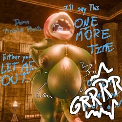absurd_res anthro breasts detailed_background dialogue duo elemental_creature elemental_humanoid fan_character female flora_fauna genitals gynomorph hi_res humanoid intersex intersex/female mario_bros nintendo onomatopoeia penis piranha_plant plant plant_humanoid rumbling_stomach shyguy sonlink sound_effects text tongue tongue_out vore