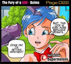 beerus big_penis breasts bulma_briefs cheating comic disgusted dragon_ball dragon_ball_super fear female gigantic_penis god_of_destruction imminent_sex interspecies male page_22 patreon super_melons text the_fury_of_a_god_(supermelons)