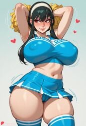 (cheerleading) ai_generated armpits arms behind black blue blush breasts briar cameltoe cheerleader covered crop curvy cute earrings eyes female hair hairband head heart holding huge huge_ass huge_breasts jewelry juswa large_ass large_breasts midriff navel nipples panties pleated pom poms red sidelocks skindentation skirt smile solo thicc thick thick_thighs thighhighs thighs top underwear up yor