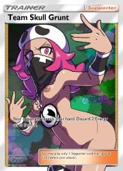 4mltp breasts brown_body chains dark_nipples medium_breasts musk nipples nude nude_edit nude_female nude_filter pink_eyes pink_hair pokemon pokemon_sm pokemon_tcg team_skull team_skull_grunt_(female)