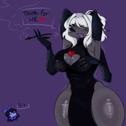 4_arms big_breasts breasts clothed female multi_arm multi_limb silkvia spider spider_girl tagme thick_thighs white_hair zamzipperart