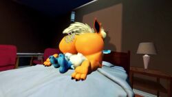 1boy 1girls 2d animated ass bed bedroom big_ass big_butt blue_legs breasts curvy_female ear evilzorak female femboy flareon fluffy fluffy_tail furry furry_only girly huge_breasts hyper_ass jared_(likethisevenmatters) leafeon opennsfwsp orange_skin pokemon pokemon_(species) sfm sound tagme vadamarts video white_skin yellow_tail