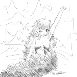 big_breasts black_and_white blush breasts cocoon hatching moaning moaning_in_pleasure monochrome nude nude_female seija_kijin touhou