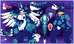 absurd_res anthro bat belly blue_body blue_nipples bluevixenad breasts collar distracting_watermark dragon female fur genitals heart_(marking) hi_res hybrid long_tail mammal markings megabat mythological_creature mythological_scalie mythology nipples pawpads pussy razzle_dazzle_(bluevixenad) scaled_penis scalie solo spiked_collar spikes starset_(band) tail watermark white_belly white_body white_fur white_pawpads wings
