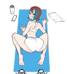 1girls all_fours arched_back barefoot brown_hair feet female female_only kneeling looking_at_viewer micaela_(mrpotatoparty) minkye pale-skinned_female pov presenting presenting_hindquarters sketch slim_waist smile sneakers soles solo sweat toes underwear unseen_male_face