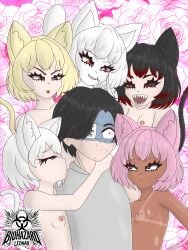 1boy biohazardleonar black_hair blonde_hair brown_eyes cat_ears cat_girl cat_tail catgirl female gyaru leonar(character) male monster_girl multicolored_hair multiple_girls nipple_piercing nipples nude_female original_character original_characters petite petite_body petite_breasts petite_female petite_girl pink_hair red_hair rei_neko scared sharp_teeth shiny slime slime_girl small_breasts tan_body tan_skin tanline tanned tanned_female tanned_girl tanned_skin white_body white_hair