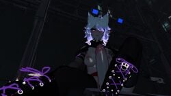 3d elf_ears fox_ears futanari intersex looking_at_viewer vrchat vrchat_avatar vrchat_model white_hair white_hair_futa
