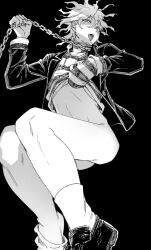 chain_leash chains collar danganronpa danganronpa_2:_goodbye_despair male male_focus male_only monochrome nagito_komaeda pantsless partially_clothed servant_(danganronpa) shirt_lift shirt_up solo solo_focus solo_male tongue tongue_out uurin