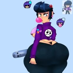 1girls angry ass bibi_(brawl_stars) big_ass big_breasts big_butt big_thighs black_hair blush brawl_stars breasts brown_nipples bubble_butt bubble_gum earrings female holding_butt huge_ass jacket jeans nipples panties voluptuous wide_hips