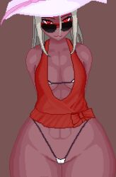 abs bikini breasts calamitas calamity_mod clothing female foxgirlsenjoyer huge_thighs red_eyes sunhat terraria thick_thighs