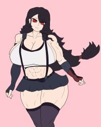 2d 2d_(artwork) black_hair colored cute extra_thicc eyelashes final_fantasy full_body fully_clothed gloves kage_of_a_deal muscular_female pale_skin panties red_eyes semi_nude sexy_pose tagme thick_ass thick_thighs tifa_lockhart tifa_lockhart voluptuous white_shirt wip