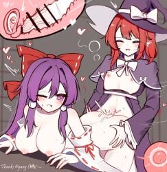 2girls absurdres bar_censor blush breasts breasts_out censored closed_eyes commentary_request cross_section cum cum_in_pussy detached_sleeves dress earrings fertilization flat_chest futanari hair_ribbon hair_tubes hakurei_reimu hakurei_reimu_(pc-98) hand_on_another's_waist hat hat_ribbon highres impregnation internal_cumshot jewelry kirisame_marisa kirisame_marisa_(pc-98) large_breasts long_hair long_sleeves motion_blur motion_lines multiple_girls navel nipples one_eye_closed open_mouth ovum penis pointy_ears purple_dress purple_eyes purple_hair red_eyes red_hair red_ribbon ribbon sex sex_from_behind shen_bi_ren_(user_rjgy2824) short_hair sperm_cell touhou touhou_(pc-98) vaginal_penetration white_ribbon wide_sleeves witch_hat