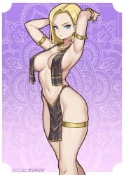 1girls android_18 blonde_hair blue_eyes dragon_ball exotic_dancer female redjet
