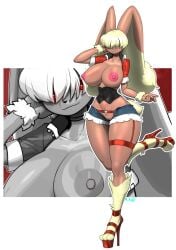 2025 anthro arm_tuft big_breasts breasts brown_body brown_fur choker clothing cropped_jacket digitigrade female footwear fur generation_4_pokemon hair hi_res high_heels ineffective_clothing jewelry long_ears lopunny maned_kitsune multicolored_body multicolored_fur necklace nintendo nipples pink_nipples pokemon pokemon_(species) red_choker red_clothing red_eyes red_footwear red_high_heels red_jewelry red_necklace shoes solo tan_body tan_fur tan_hair thick_thighs tuft two_tone_body two_tone_fur vulva wide_hips wrist_tuft