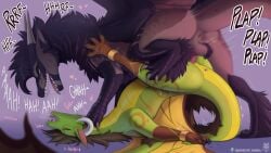 16:9 2026 5ushiroll anus asphyxiation balancing_on_tail balls bodily_fluids choking dragon dripping duo european_mythology eyes_closed feet female feral feral_on_feral feral_penetrated feral_penetrating genitals head_tuft kalyx_halasuwa knot knotted_penis lying male male/female moan motion_blur motion_lines mythological_creature mythological_scalie mythology on_back onomatopoeia penetration penis rough_sex ruthon_(5ushiroll) saliva saliva_drip saliva_on_tongue saliva_string scalie scratch_mark scratching sex size_difference smaller_female sound_effects spread_toes tail tail_tuft text toes tuft vaginal vaginal_penetration vulva western_dragon widescreen
