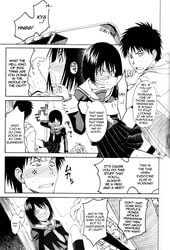 black_hair blush blush_lines blushing blushing_profusely bob_cut comic comic_page female hand_on_mouth male manga manga_page misaki_nakahara monochrome nhk_ni_youkoso! onomatopoeia sitting sitting_on_floor standing tagme talking talking_to_another tatsuhiro_satou welcome_to_the_nhk