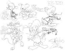 anthro avian bird cub darkwing_duck disney duck fox furry gosalyn_mallard looqdrake monochrome penis pussy rough_sketch sketch tagme testicles young