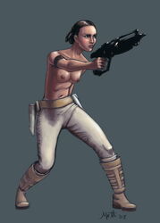 1girls 2008 areolae attack_of_the_clones blaster boots combat_boots erect_nipples female flat_heel_boots holster padme_amidala shirtless small_breasts solo star_wars weapon